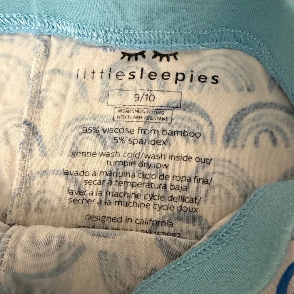 Little Sleepies Blue Rainbows Bamboo Pajamas 3 Pc Set‎ 9/10 LS SS Tops Pants